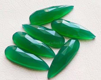 Green Chalcedony 8X25 MM Rear Shape Rose Cut Gemstone 6 Pieces Lot,  Natural Chalcedony With Flat Back For Jewelry Making