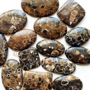 Pode incluir: Uma cole&ccedil;&atilde;o de 14 caboch&otilde;es de &aacute;gata oval e retangular de cor marrom, preto e branco com um padr&atilde;o &uacute;nico de c&iacute;rculos e redemoinhos. Os caboch&otilde;es s&atilde;o polidos e t&ecirc;m um acabamento liso e brilhante.