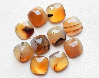 Montana Agate 10mm Cushion Shape Rose Cut - Montana Agate Rose Cut Flat Back Gemstone Lot For Jewelry Making, Pendant, Ring