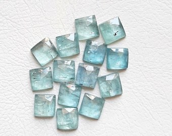 Lote de 15 piezas de cianita aguamarina talla rosa cuadrada con reverso plano / Tamaño: 6 mm / Calidad AAA+. Piedra preciosa de cianita aguamarina natural para la fabricación de joyas.