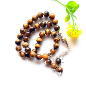 Tiger Eye Gemstone 10 MM Islamic Prayer Beads, 33 Beads Tasbih, Misbaha, Sibha, Islamic Rosary, Worry Beads, Big Beads Prayer Tasbih