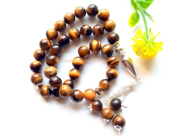 Tiger Eye Gemstone 10 MM Islamic Prayer Beads, 33 Beads Tasbih, Misbaha, Sibha, Islamic Rosary, Worry Beads, Big Beads Prayer Tasbih