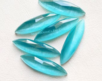 Kamienie szlachetne w kształcie markizy, szlif różany, kolor Aqua Mona Lisa, zestaw 6 sztuk | Rozmiar: 8 x 30 mm | AAA+ Kamienie szlachetne w kształcie markizy, kolor Aqua Mona Lisa z płaskim spodem, używane do wyrobu biżuterii