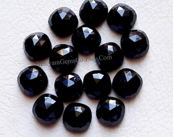 Czarny chalcedon, kamień szlachetny w kształcie poduszeczki, szlif różany, 6 mm, partia 15 sztuk, naturalny chalcedon AAA+ z płaskim spodem do wyrobu biżuterii