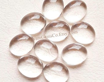 Clear Quartz 8X10 MM Oval Shape Smooth Cabochon With Flat Back Gemstone 10 Pieces Lot, AAA+ Natural Clear Quartz Used For Jewelry Making