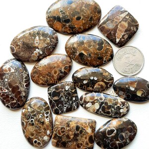Pode incluir: Uma cole&ccedil;&atilde;o de 11 caboch&otilde;es de &aacute;gata oval e retangular, de cor marrom, preto e branco, com um padr&atilde;o de redemoinho. Os caboch&otilde;es s&atilde;o polidos e t&ecirc;m um acabamento liso e brilhante.