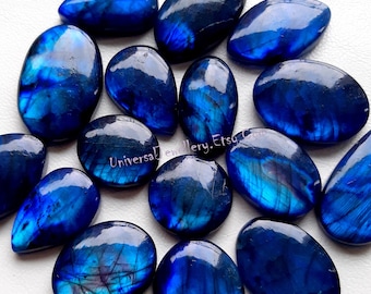 Blue Labradorite Cabochon Wholesale Lot, Treated Blue Labradorite By Weight With Different Shapes And Sizes Used For Jewelry Making