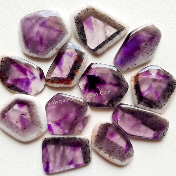 TRAPICHE AMETHYST SLICES Cabochon Wholesale Lot By Weight With Different Shapes and Size Used For Jewelry Making And Wire Wrapping