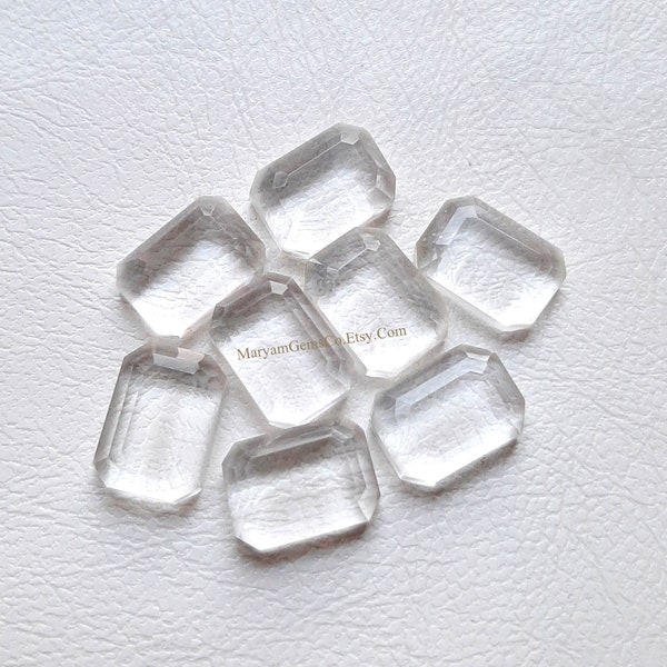 Clear Quartz Fancy Cut Rectangle Shape With Flat Back Gemstone 8 Pieces Lot | Size : 10X14 MM | AAA+ Clear Quartz Used For Jewelry Making