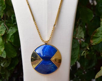 LANVIN 1970 Marbled Blue Modernist Pendant and Chain