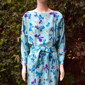 SAINT LAURENT Rive Gauche 1980 Bows Pattern Silk Dress
