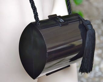 LANVIN 1970 Black Plastic and Tassel Party Bag