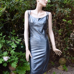 THIERRY MUGLER 1980 Steel Color Leather Sheath Dress
