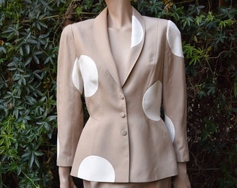 THIERRY MUGLER 1980 Dots Silk Skirt Suit