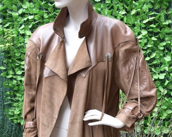 CLAUDE MONTANA 1980 Suede and Leather " Eagle " Coat