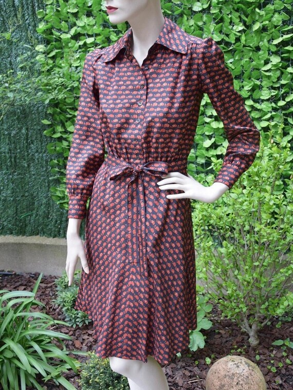 HERMES 1970 Silk Twill Shirt Dress Etsy Canada