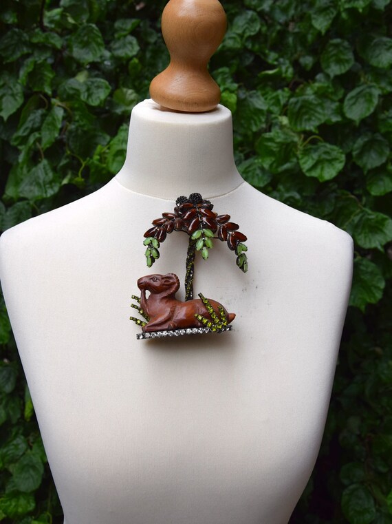 LAWRENCE VRBA 1990 Chinese Boxwood Ibex Brooch