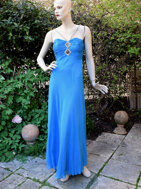 JEAN PATOU 1970 Embroidered Bustier Chiffon Evenin