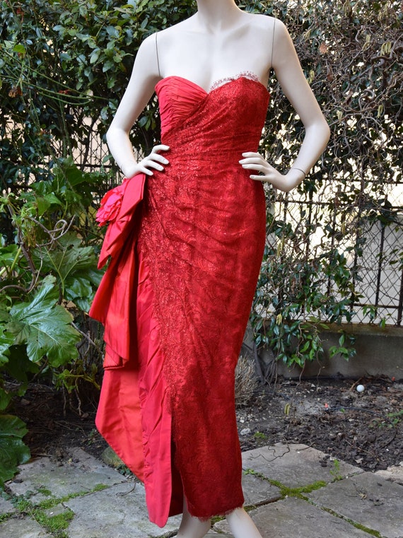 LORIS AZZARO 1980 Red Lace Sheah Bustier Dress and Bolero - Etsy