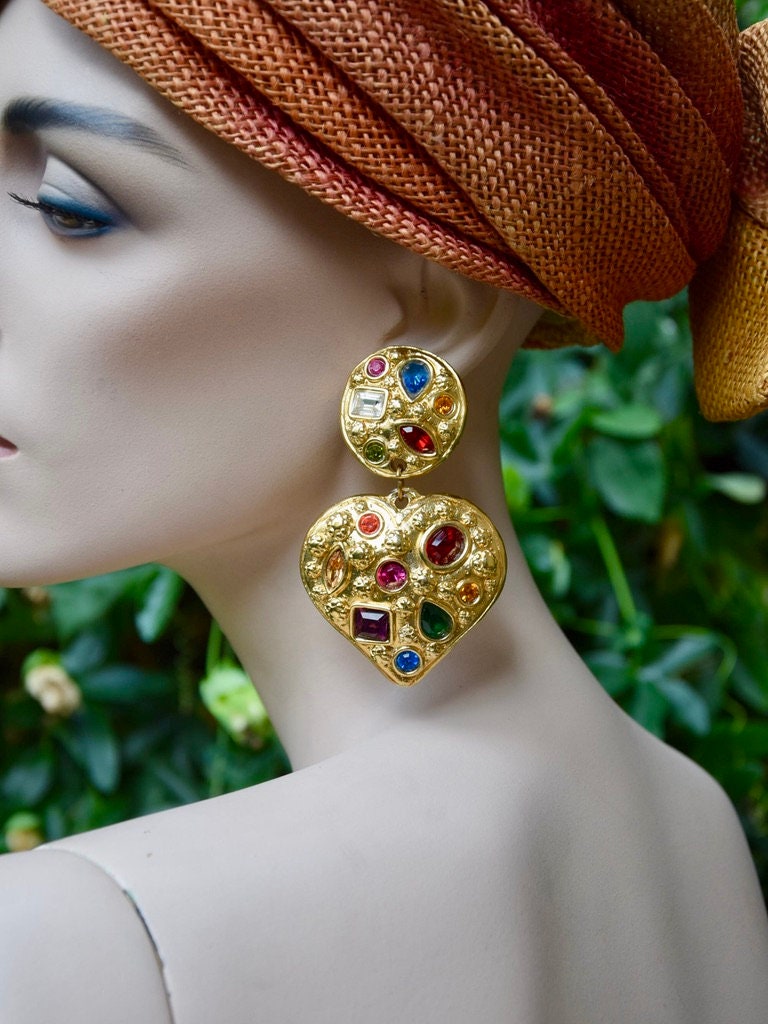 ◆VINTAGE HOLLYWOOD◆ Colorful Heart Earrings VH2313EA002B Vintage 80s Heart Earrings - Vintage Rainbow Colorful