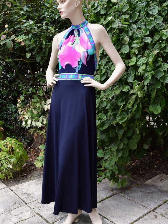 LEONARD 1970 Flowery Halter Top Evening Dress