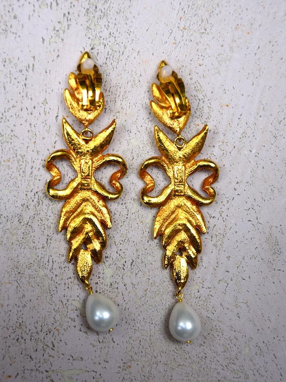 YVES SAINT LAURENT 1980 Crystals and Pearl Earrin… - image 6