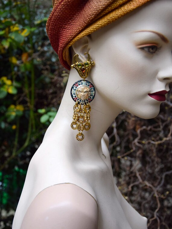 CHRISTIAN LACROIX 1990 "Gothic" Enameled Earrings