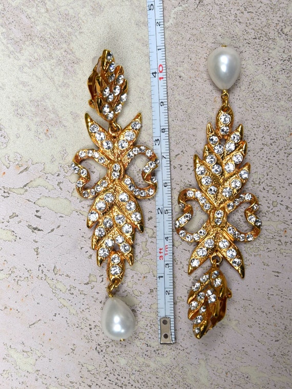 YVES SAINT LAURENT 1980 Crystals and Pearl Earrin… - image 8