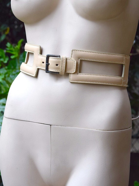ALAIA 1980 Windows Beige Leather Belt