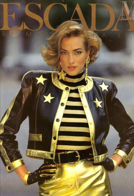 エスカーダ 1990 ゴールドスター付きブラックレザーボンバー - Etsy 日本