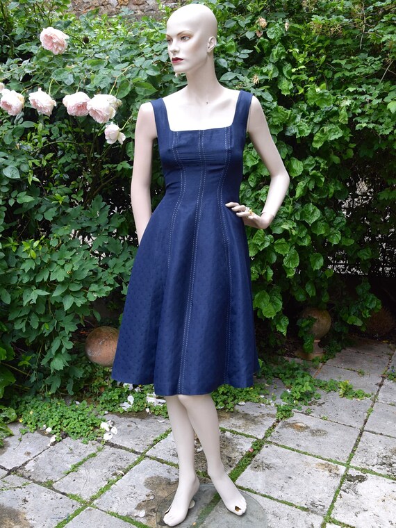 CHANTAL THOMASS 1990 Navy Blue Skater Dress - image 1