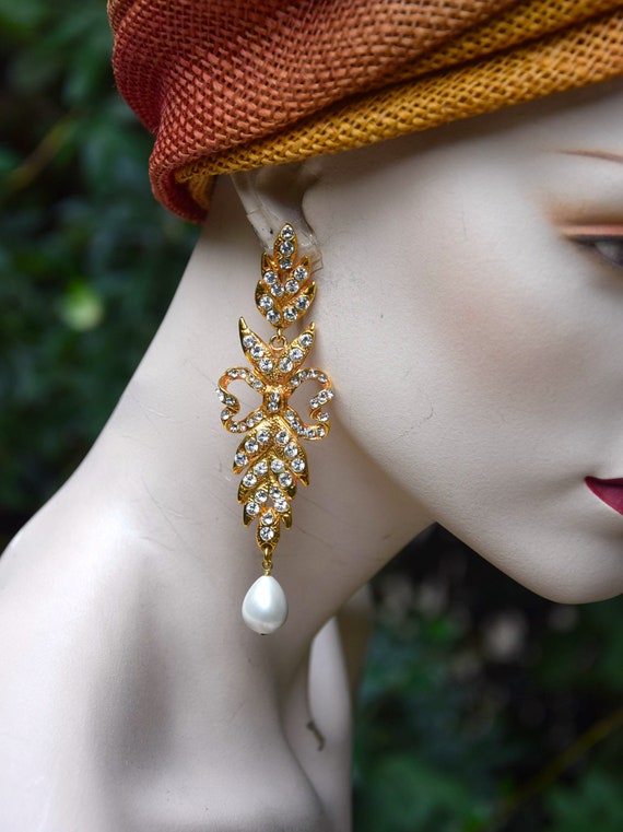 YVES SAINT LAURENT 1980 Crystals and Pearl Earrin… - image 1