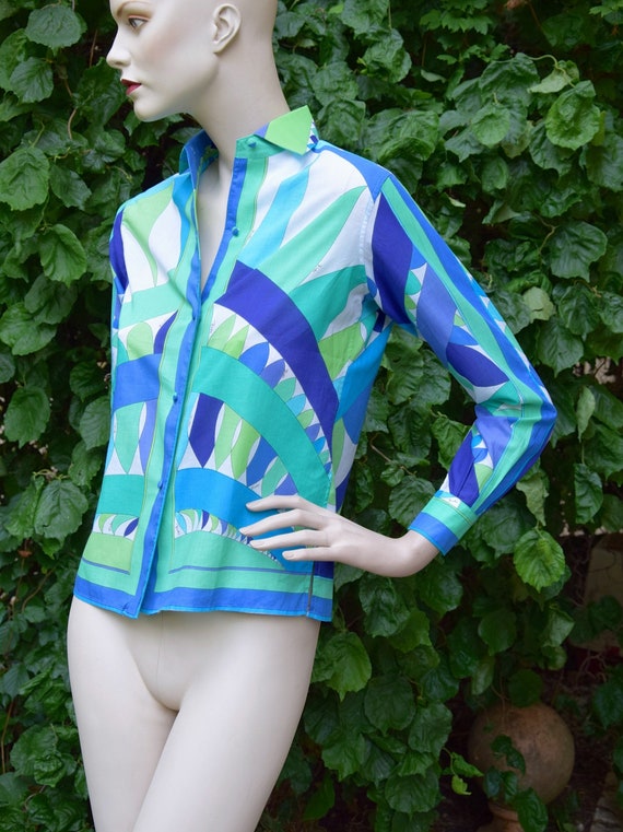 EMILIO PUCCI 1960 Psychedelic Pattern Cotton Blous