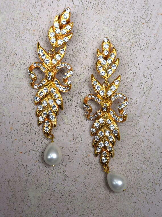 YVES SAINT LAURENT 1980 Crystals and Pearl Earrin… - image 4