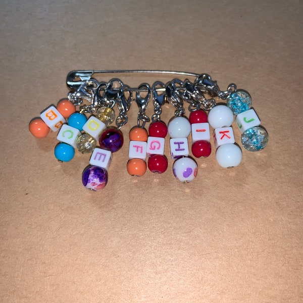 Stitch markers, Crochet or knit WIP (Work in Progress) Markers, US Hook Sizes