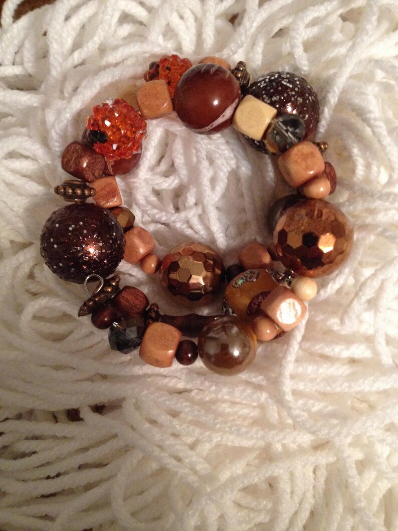 Chocolate Brown Wrap Style Beaded Bracelet copper and orange beaded bracelet