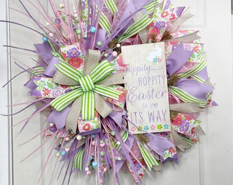 Easter front door Wreath, Easter decor, Spring Wreath, thin wreath, Front Door Wreath,