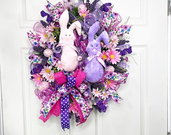 Easter bunny front door Wreath, Easter decor, Spring Wreath, bunny wreath, Front Door Wreath, tulip
