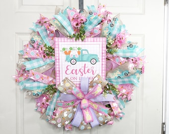 Easter Bunny truck front door Wreath, Easter decor, Spring Wreath, bunny wreath, Front Door Wreath, Happy Easter