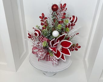 Christmas Centerpiece, Christmas arrangement, Faux Floral Gift, Christmas Decor, Winter, natural, poinsettia, bow
