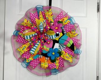 Flip flop Welcome front door wreath,  summer, all seasons wreath, summer, flip flop, bright