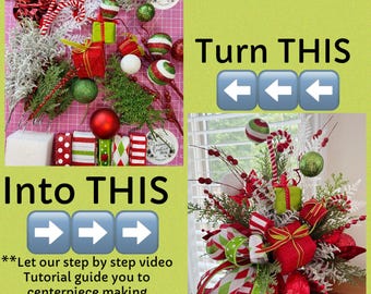 Whimsical Christmas DIY Arrangement Kit, Red and White Christmas Craft Supply Set, DIY centerpiece, table decor kit, presents