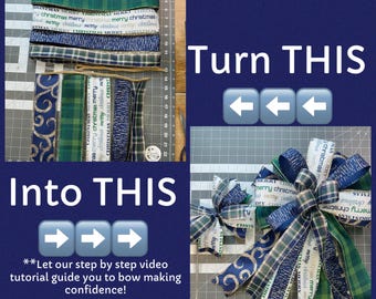 Blue Christmas bow kit, bow kit, tutorial included, holiday, DIY, handmade, bow, how to, BLUE726