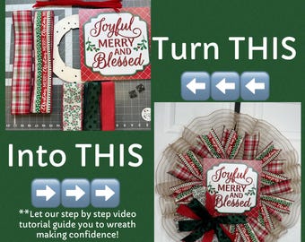 Merry Christmas Pancake Petite wreath kit, winter, DIY wreath, Front door wreath KIT, 10 inch frame,