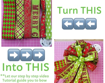 Whimsical Merry Christmas bow kit, bow kit, tutorial included, holiday, DIY, handmade, bow, how to, TREE926