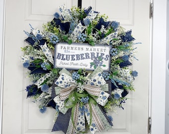 Handcrafted Blueberry Wreath - Perfect for Spring through Fall Decor, Everyday Wreath, Fruit, door decor, Gift