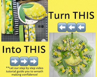 Lemon Welcome, Pancake Petite wreath kit, DIY wreath, Front door wreath KIT, 10 inch frame, wreath kit, Patriotic door, summer