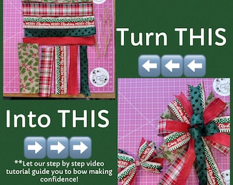 Holly Christmas bow kit, bow kit, tutorial included, holiday, DIY, handmade, bow, how to, HOLLY726