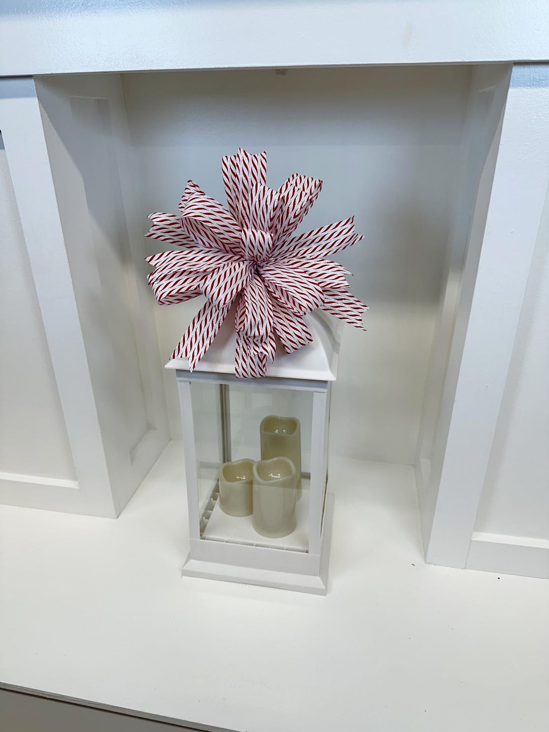 Red and White Candy Cane Stripe Designer Bow, Candy Cane Christmas Bow ...