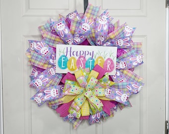 Easter Egg front door Wreath, Easter decor, Spring Wreath, bunny wreath, Front Door Wreath, Happy Easter